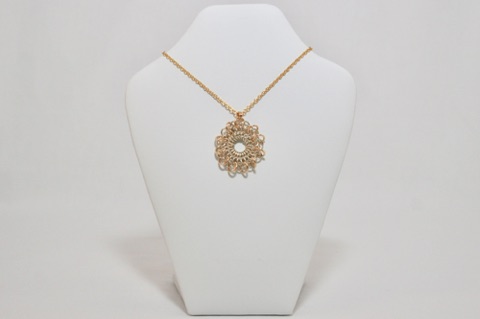 Tatted Lace Pendant in Sterling Silver and 14kt Gold